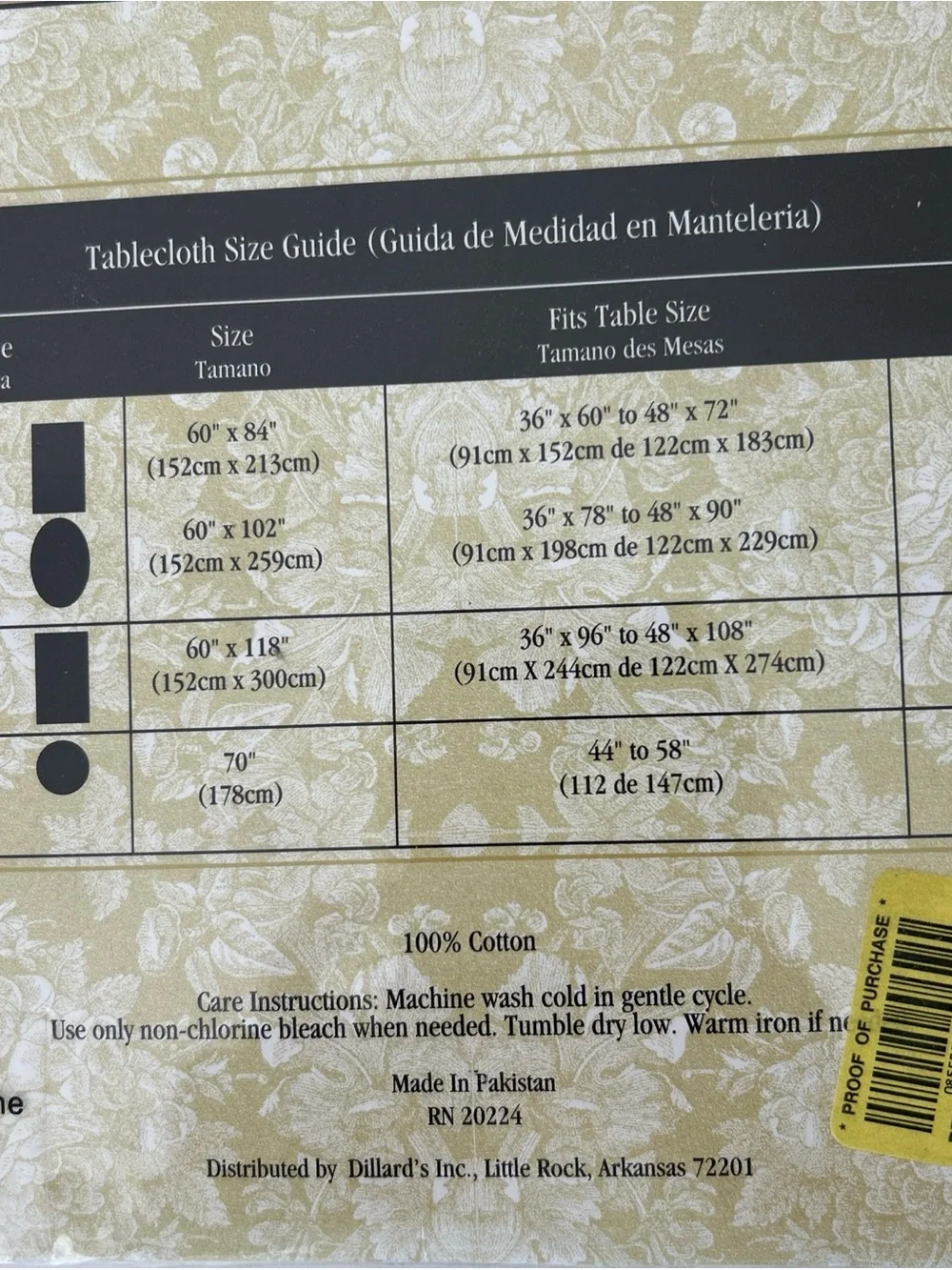 NEW- Noble Excellence 60x48” Oval Floral Table Cloth, 100% Cotton
